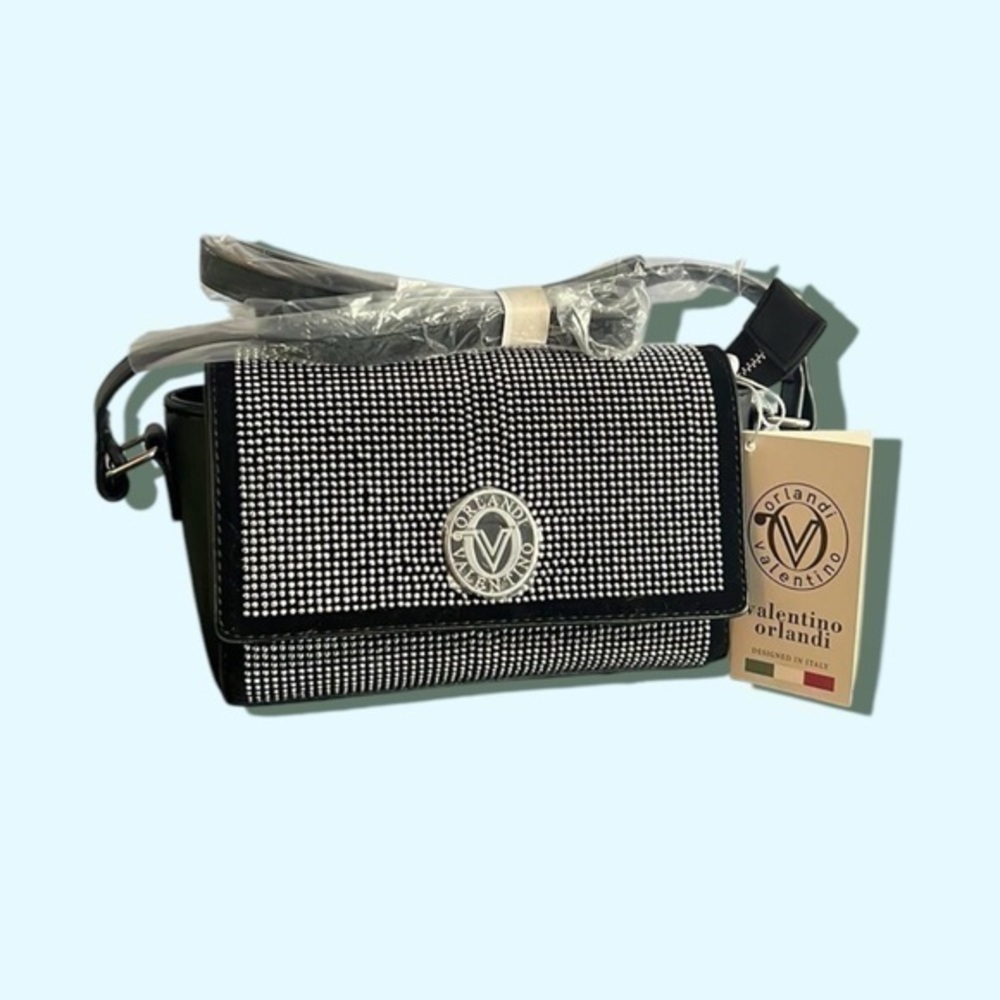 NWT VALENTINO ORLANDI V-9009 SILVER STUDDED CROSSBODY